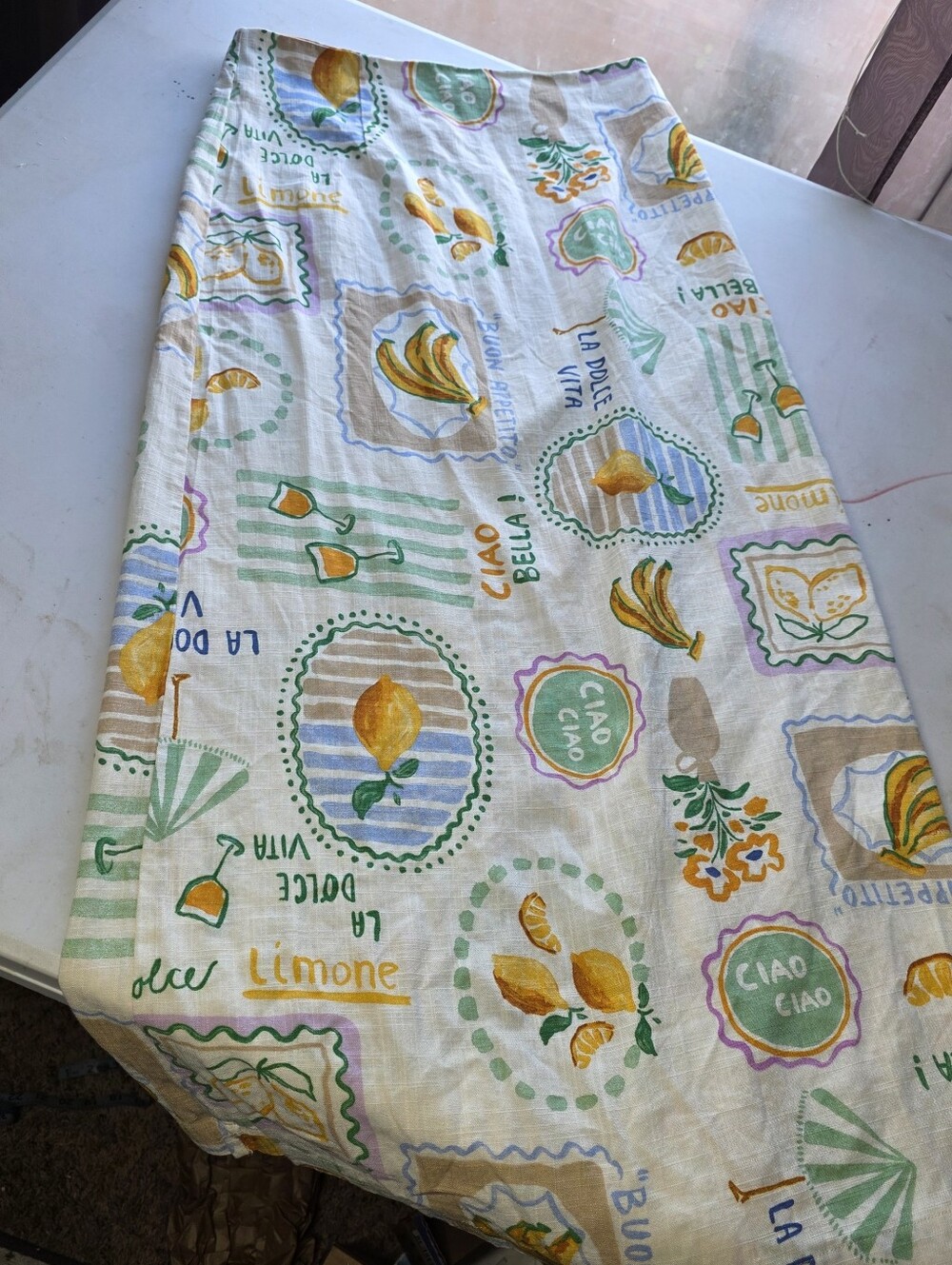 Paper Heart La Dolce Vita Linen Blend Maxi Skirt Slit Back Lemons Bananas M